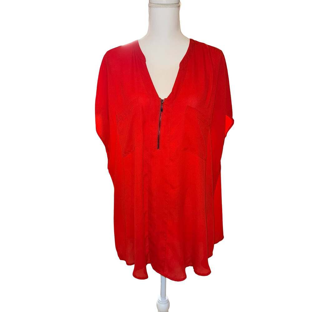 Torrid Red Zip Front V-Neck Blouse Size 3 (3X / 22-24)